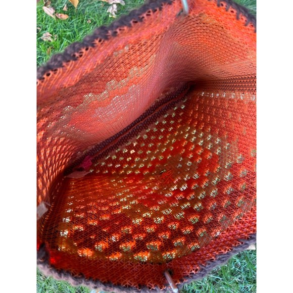 Vintage Large 15” Crochet Brown and Orange Bag - Picture 7 of 8